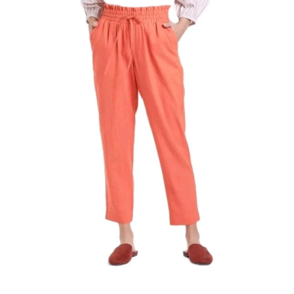 A New Day Pants M Linen Blend Terracotta Pull On Cropped Soft Girl Casual Travel